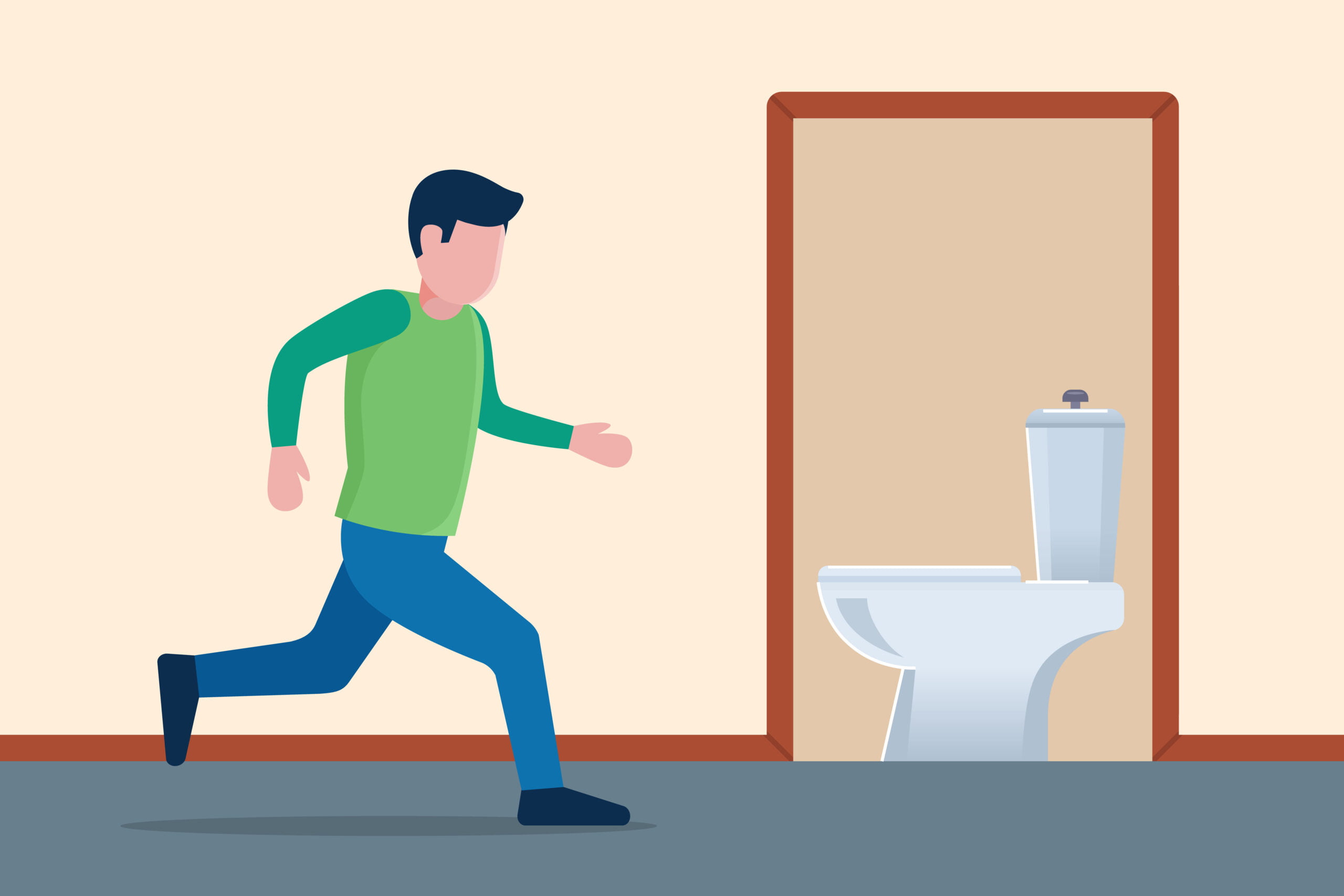 ακράτεια ούρων, αντρας τρεχει στην τουαλέτα
